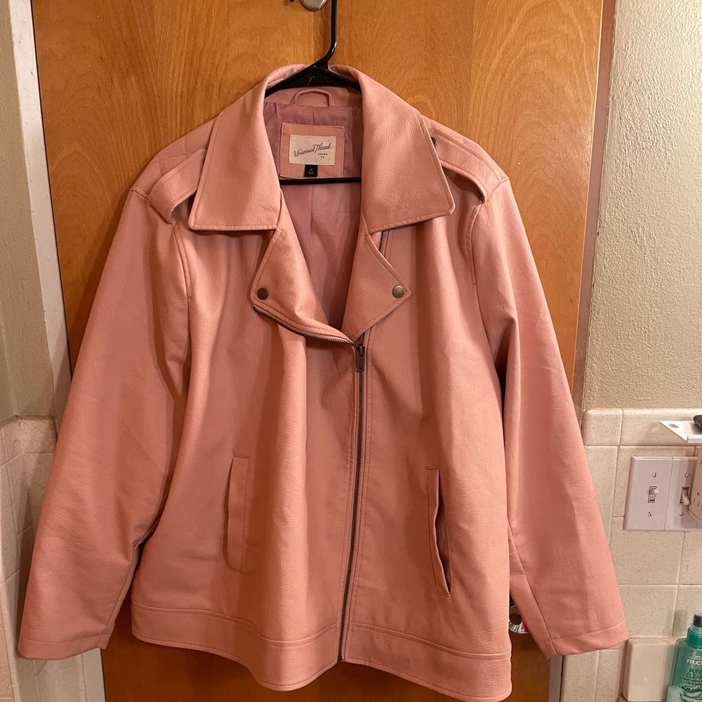 Plus size Pink Faux Leather Moto Jacket